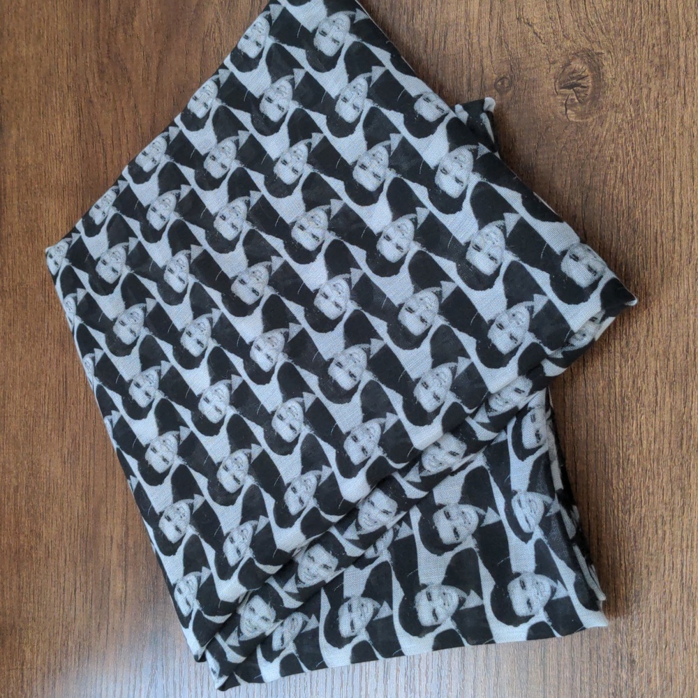 Elvis Presley Print Scarf, Black and White Sheer Patterned Scarf